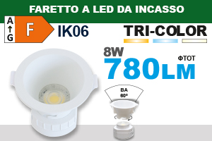 FARETTO LED DA INCASSO 8W, 60°, TRI-COLORS LM780 (F.T.)