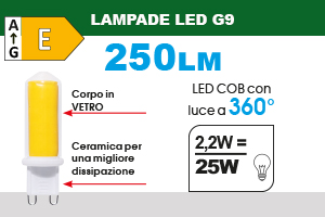 LAMPADA LED G9, 2,2W, Vetro