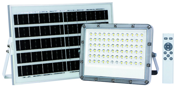 PROIETTORE LED FB2-100, IP65, 90°,6500K, LM1200, CRI70, Dimmerabile,P.Solare 10W, Batt.10Ah, 219x163,7x29mm