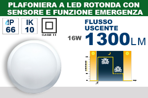 PLAFONIERA A LED ROTONDA CON SENSORE E FUNZIONE EMERGENZA