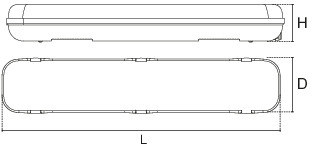 PLAFONIERA PER TUBI LED 2x120CM, IP65, ALIMENTAZIONE DIRETTA 220Vac,  ABS+PC,DIM 126x11,5x8,5cm